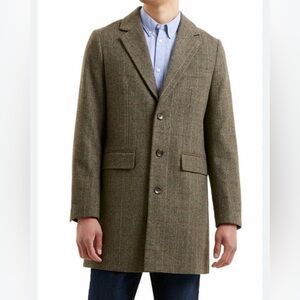 NWT French Connection Men’s Herringbone Double Breasted Wool Blend Overcoat Sz M